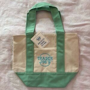 Trader Joe’s Mini Logo Tote Pastel Green Small Grocery Shopping Bag Canvas